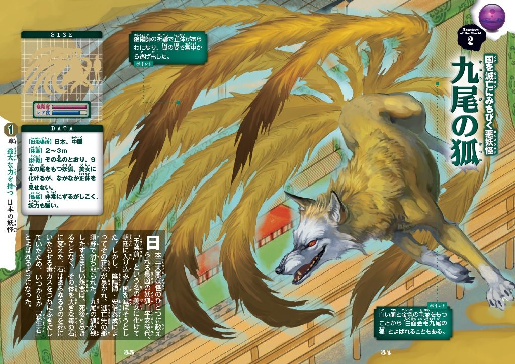 日本の三大凶悪妖怪のひとつに数えられる『九尾の狐』。非常にずるがしこくて妖力も強い。