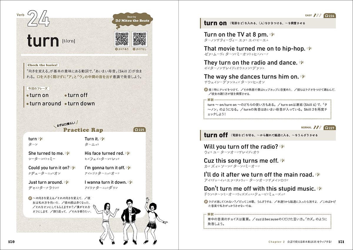 Chapter2 基本動詞「turn」の練習より。25の基本動詞を含む英文をラップで徹底的に身体にしみ込ませていく。　紙面