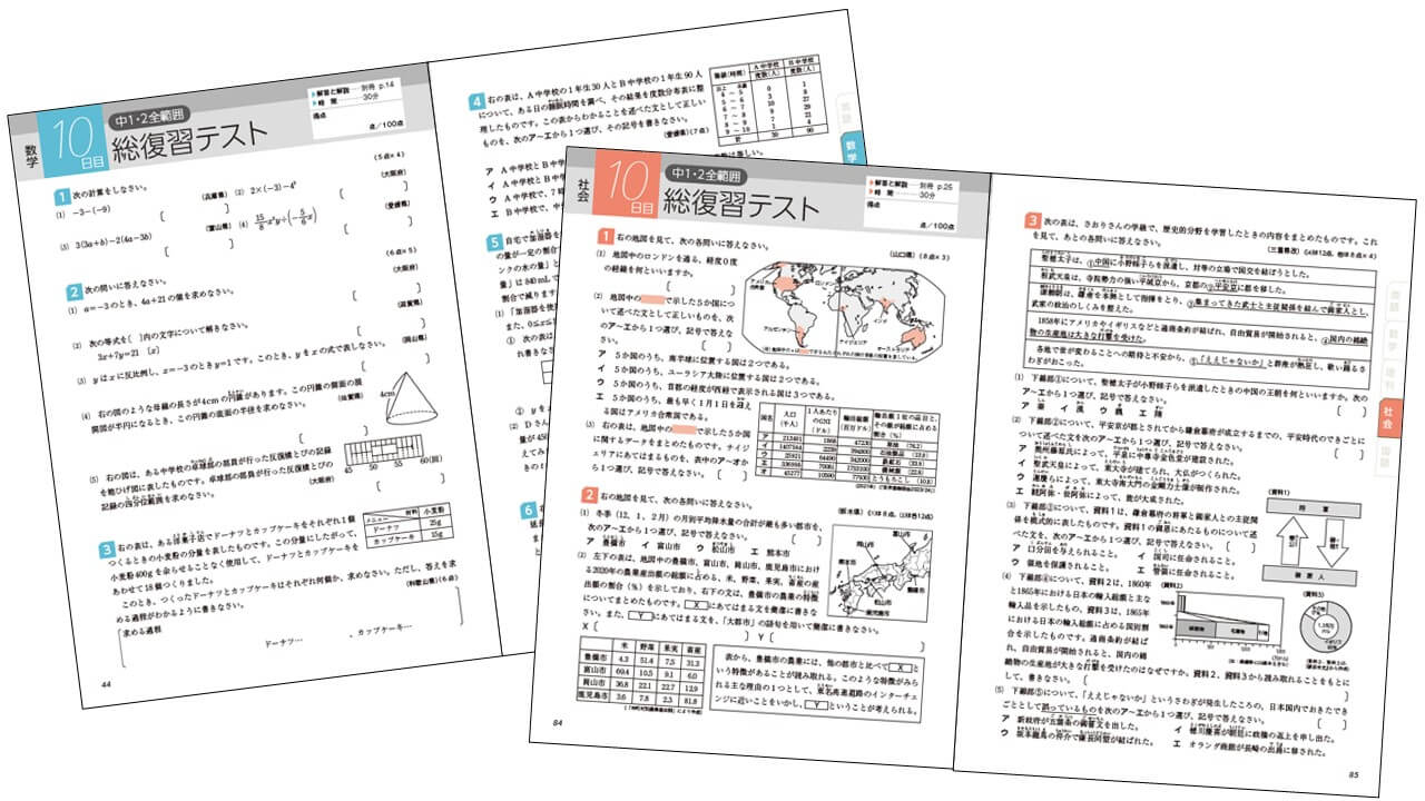 「各教科の10日目の学習は「総復習テスト」。」紙面