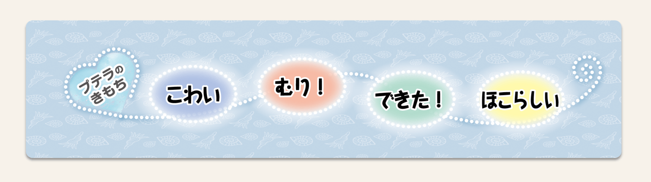 キャラクター｢プテラ｣の気持ちの移り変わり。一冊でこんなにいろいろな気持ちに出会えます　紙面