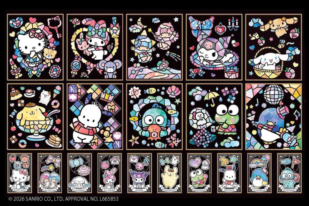 サンリオキャラクターズのアートでステンドグラスシールパズルを楽し