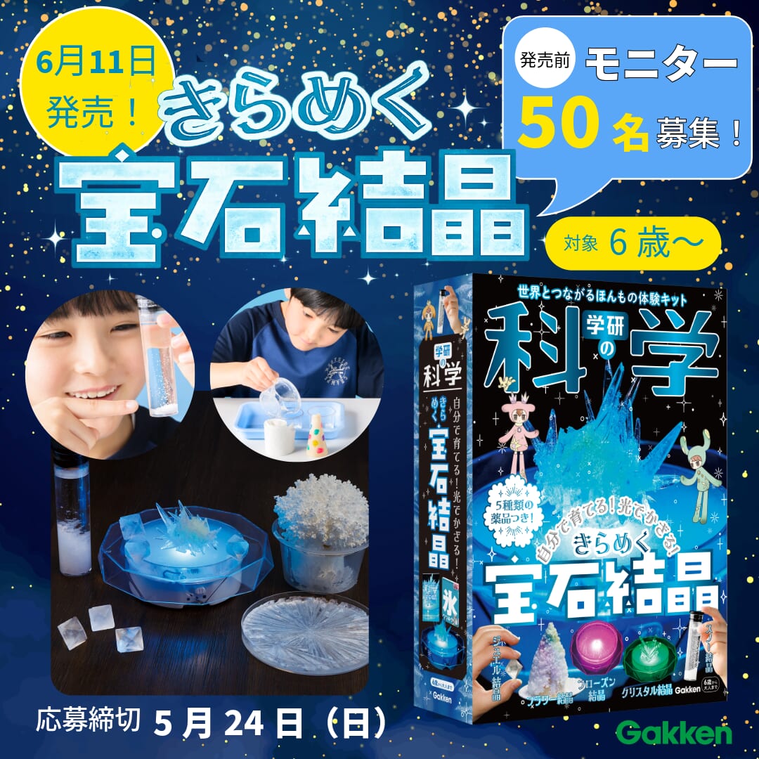 アゲート結晶と化石のセット 学研の科学」初の化学実験教材💎『きらめく宝石結晶』発売前モニター計